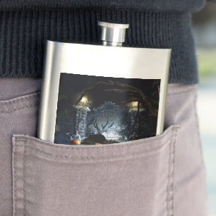 SlipperyJoe's spooky Halloween scary woods large i Flask