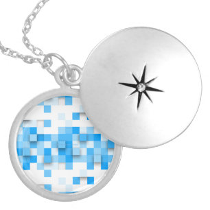 SlipperyJoe's squares artwork mosaic modern three- Locket Necklace