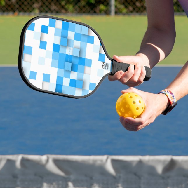 SlipperyJoe's squares artwork mosaic modern three- Pickleball Paddle (Insitu)