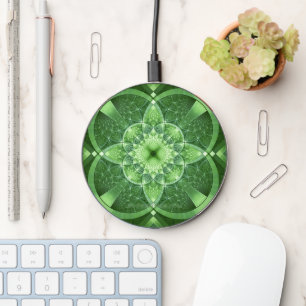 SlipperyJoe's St. Patrick's Day Fractal vortex hol Wireless Charger