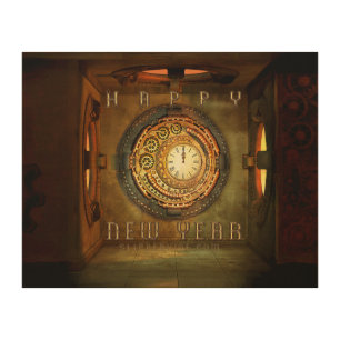 SlipperyJoe's steampunk-themed New Year round meta Wood Wall Art