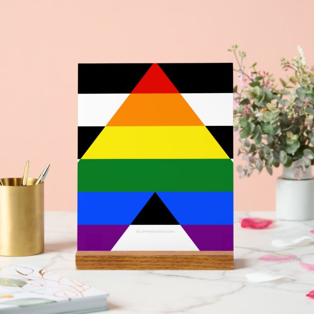 SlipperyJoe's straight ally flag smooth rainbow gr Acrylic Sign (Wedding)