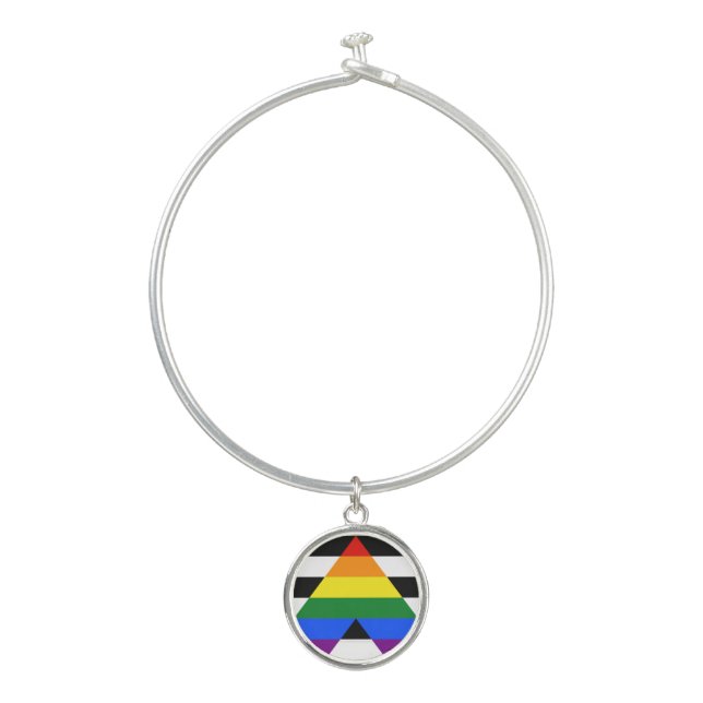 SlipperyJoe's straight ally flag smooth rainbow gr Bangle Bracelet (Front)