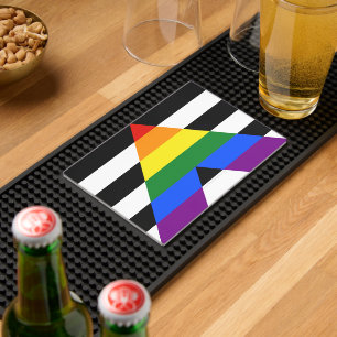 SlipperyJoe's straight ally flag smooth rainbow gr Bar Mat