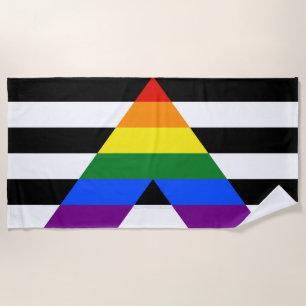 SlipperyJoe's straight ally flag smooth rainbow gr Beach Towel
