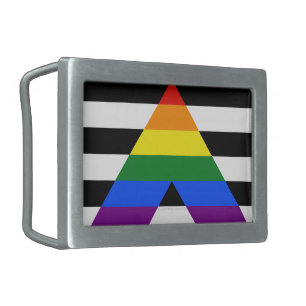 SlipperyJoe's straight ally flag smooth rainbow gr Belt Buckle