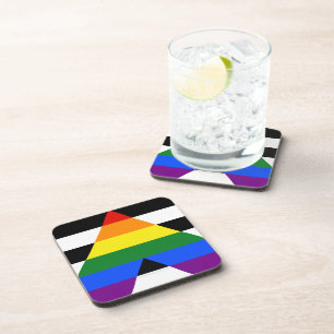 SlipperyJoe's straight ally flag smooth rainbow gr Beverage Coaster
