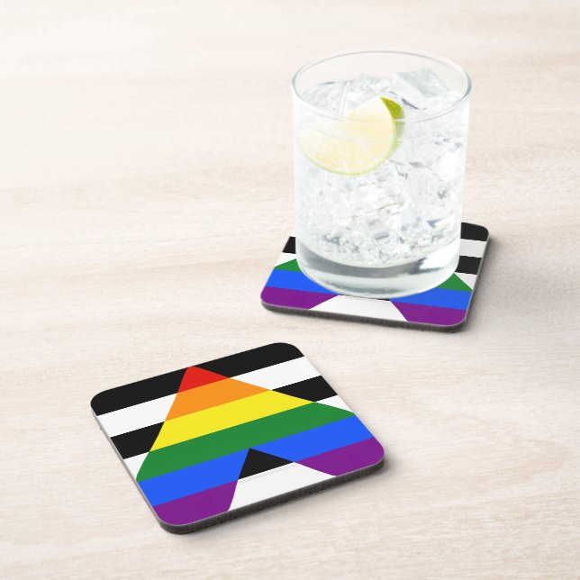 SlipperyJoe's straight ally flag smooth rainbow gr Beverage Coaster (Right Side)