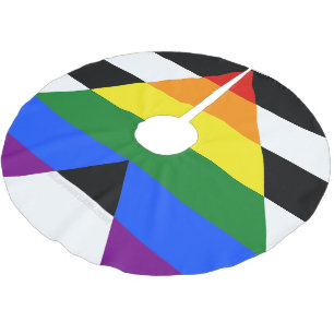 SlipperyJoe's straight ally flag smooth rainbow gr Brushed Polyester Tree Skirt