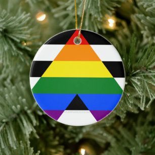 SlipperyJoe's straight ally flag smooth rainbow gr Ceramic Ornament