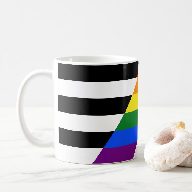 SlipperyJoe's straight ally flag smooth rainbow gr Coffee Mug (With Donut)