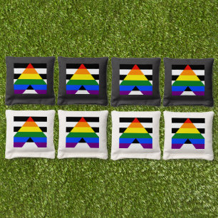 SlipperyJoe's straight ally flag smooth rainbow gr Cornhole Bags
