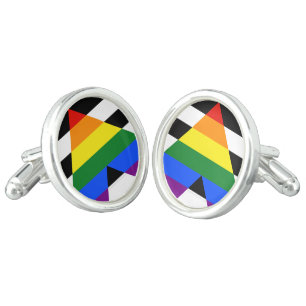 SlipperyJoe's straight ally flag smooth rainbow gr Cufflinks