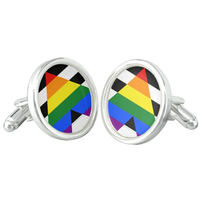 SlipperyJoe's straight ally flag smooth rainbow gr Cufflinks (Angled)