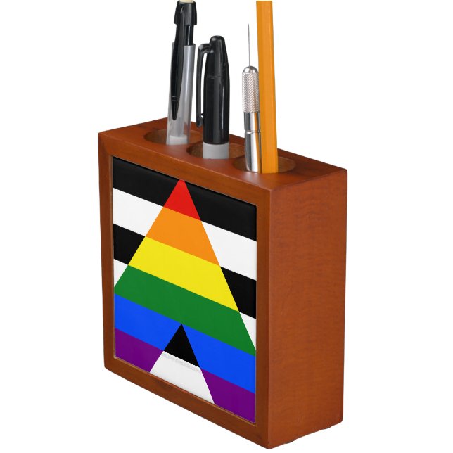 SlipperyJoe's straight ally flag smooth rainbow gr Desk Organizer (In Situ)