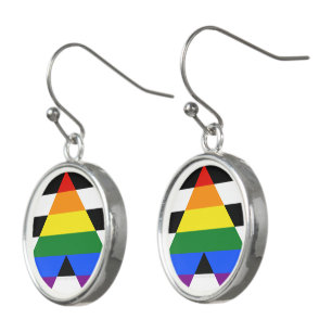 SlipperyJoe's straight ally flag smooth rainbow gr Earrings