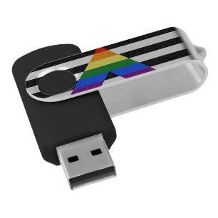 SlipperyJoe's straight ally flag smooth rainbow gr Flash Drive