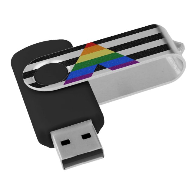 SlipperyJoe's straight ally flag smooth rainbow gr Flash Drive (Angled)