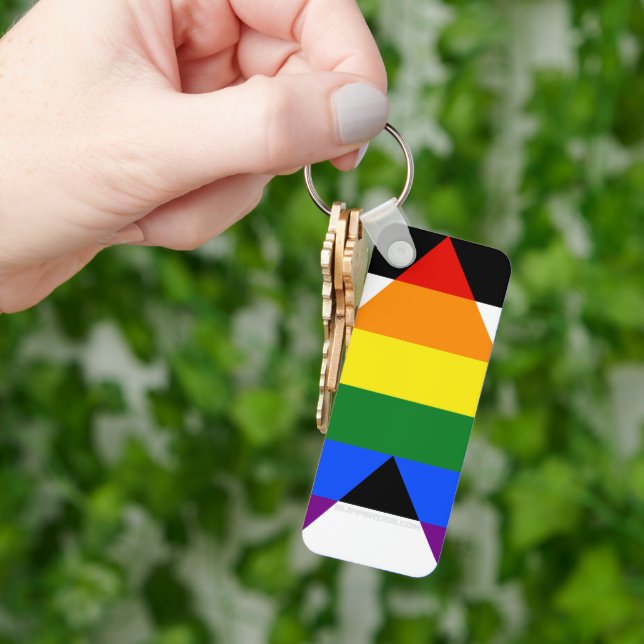 SlipperyJoe's straight ally flag smooth rainbow gr Keychain (Hand)