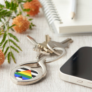 SlipperyJoe's straight ally flag smooth rainbow gr Keychain