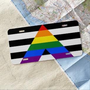 SlipperyJoe's straight ally flag smooth rainbow gr License Plate