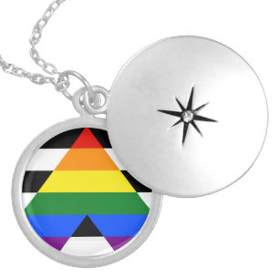 SlipperyJoe's straight ally flag smooth rainbow gr Locket Necklace