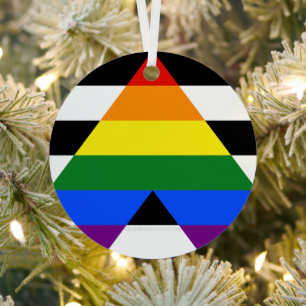 SlipperyJoe's straight ally flag smooth rainbow gr Metal Ornament