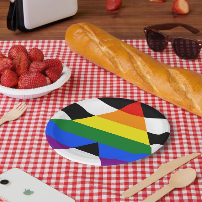 SlipperyJoe's straight ally flag smooth rainbow gr Paper Plates (Picnic)