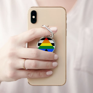 SlipperyJoe's straight ally flag smooth rainbow gr Phone Ring Stand