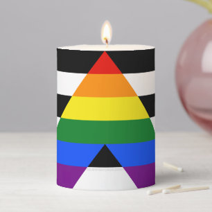 SlipperyJoe's straight ally flag smooth rainbow gr Pillar Candle