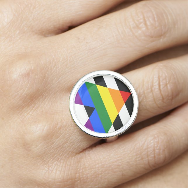 SlipperyJoe's straight ally flag smooth rainbow gr Ring (In Situ)