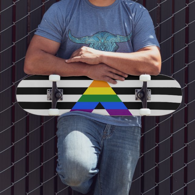 SlipperyJoe's straight ally flag smooth rainbow gr Skateboard (Outdoor 3)