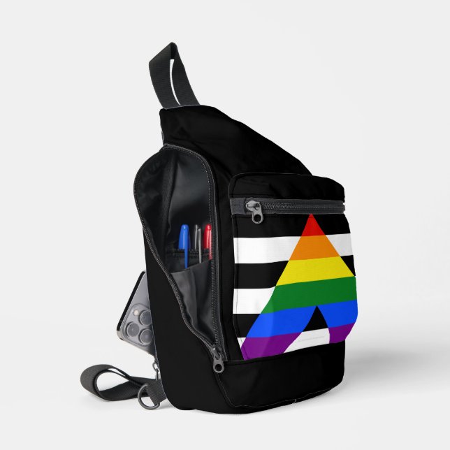 SlipperyJoe's straight ally flag smooth rainbow gr Sling Bag (Open)