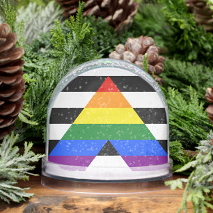 SlipperyJoe's straight ally flag smooth rainbow gr Snow Globe