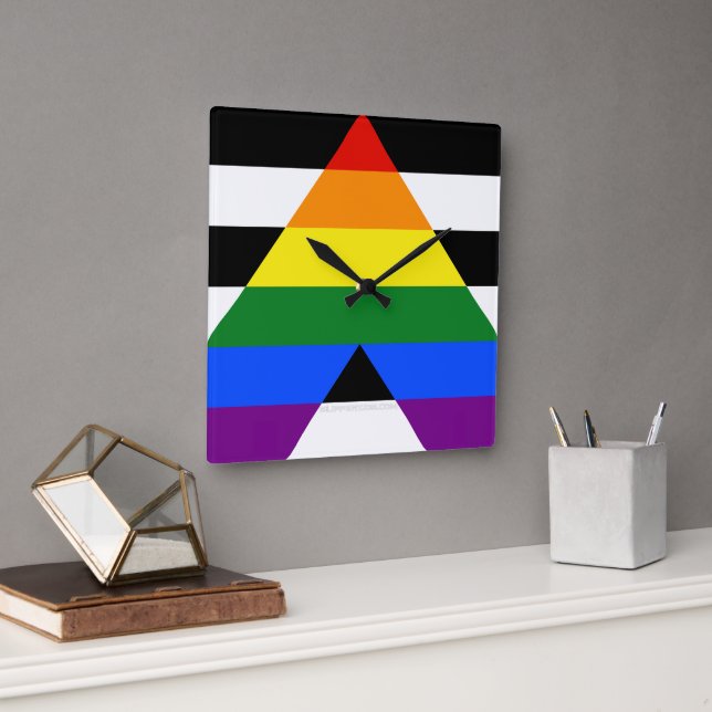 SlipperyJoe's straight ally flag smooth rainbow gr Square Wall Clock (Office)