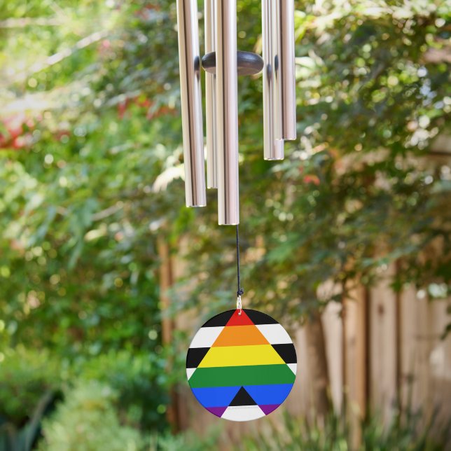 SlipperyJoe's straight ally flag smooth rainbow gr Wind Chime (Backyard)