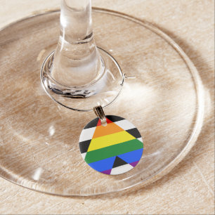 SlipperyJoe's straight ally flag smooth rainbow gr Wine Charm