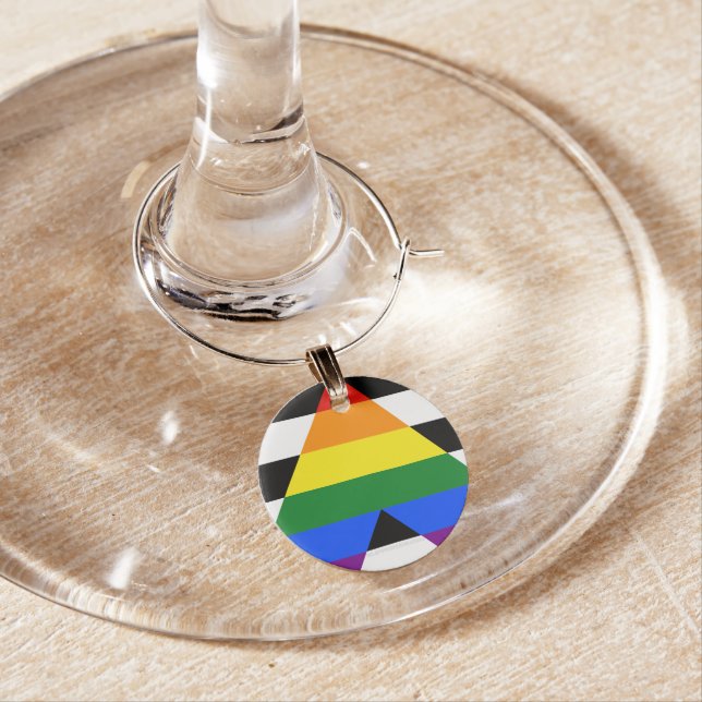SlipperyJoe's straight ally flag smooth rainbow gr Wine Charm (In Situ)