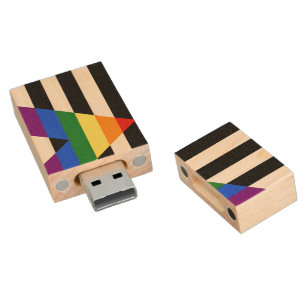 SlipperyJoe's straight ally flag smooth rainbow gr Wood Flash Drive
