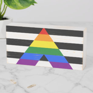 SlipperyJoe's straight ally flag smooth rainbow gr Wooden Box Sign