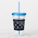 SlipperyJoe's strong Hanukkah vibe Star of David m Acrylic Tumbler<br><div class="desc">SlipperyJoe's strong Hanukkah vibe Star of David motif symbol symbolizing Jewish identity and tradition artistic subtle silvery-gray tone deep midnight-blue background traditional colors associated Hebrew celebrations religious light shining into darkness digital stained glass effect repeated clean geometric patterns creates rhythm and unity elegant contemporary abstract symbolism</div>