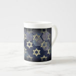 SlipperyJoe's strong Hanukkah vibe Star of David m Bone China Mug<br><div class="desc">SlipperyJoe's strong Hanukkah vibe Star of David motif symbol symbolizing Jewish identity and tradition artistic subtle silvery-gray tone deep midnight-blue background traditional colors associated Hebrew celebrations religious light shining into darkness digital stained glass effect repeated clean geometric patterns creates rhythm and unity elegant contemporary abstract symbolism</div>