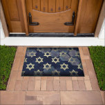 SlipperyJoe's strong Hanukkah vibe Star of David m Doormat<br><div class="desc">SlipperyJoe's strong Hanukkah vibe Star of David motif symbol symbolizing Jewish identity and tradition artistic subtle silvery-gray tone deep midnight-blue background traditional colors associated Hebrew celebrations religious light shining into darkness digital stained glass effect repeated clean geometric patterns creates rhythm and unity elegant contemporary abstract symbolism</div>