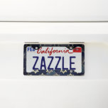SlipperyJoe's strong Hanukkah vibe Star of David m License Plate Frame<br><div class="desc">SlipperyJoe's strong Hanukkah vibe Star of David motif symbol symbolizing Jewish identity and tradition artistic subtle silvery-gray tone deep midnight-blue background traditional colors associated Hebrew celebrations religious light shining into darkness digital stained glass effect repeated clean geometric patterns creates rhythm and unity elegant contemporary abstract symbolism</div>