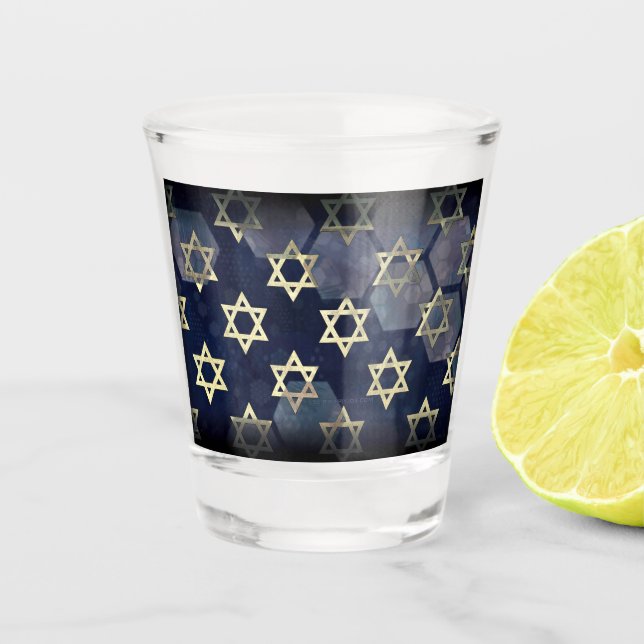 SlipperyJoe's strong Hanukkah vibe Star of David m Shot Glass (Front)