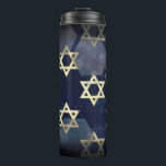 SlipperyJoe's strong Hanukkah vibe Star of David m Thermal Tumbler<br><div class="desc">SlipperyJoe's strong Hanukkah vibe Star of David motif symbol symbolizing Jewish identity and tradition artistic subtle silvery-gray tone deep midnight-blue background traditional colors associated Hebrew celebrations religious light shining into darkness digital stained glass effect repeated clean geometric patterns creates rhythm and unity elegant contemporary abstract symbolism</div>