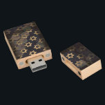 SlipperyJoe's strong Hanukkah vibe Star of David m Wood Flash Drive<br><div class="desc">SlipperyJoe's strong Hanukkah vibe Star of David motif symbol symbolizing Jewish identity and tradition artistic subtle silvery-gray tone deep midnight-blue background traditional colors associated Hebrew celebrations religious light shining into darkness digital stained glass effect repeated clean geometric patterns creates rhythm and unity elegant contemporary abstract symbolism</div>
