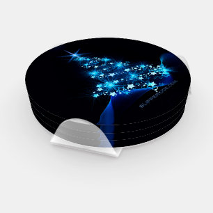 SlipperyJoe's stylized glowing Christmas tree brig Coaster Set