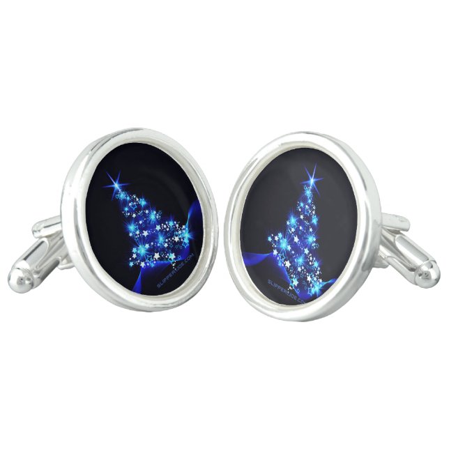 SlipperyJoe's stylized glowing Christmas tree brig Cufflinks (Angled)