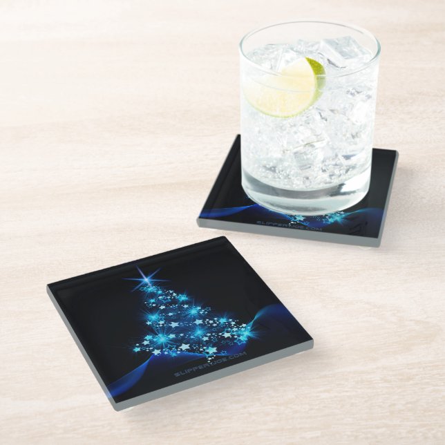 SlipperyJoe's stylized glowing Christmas tree brig Glass Coaster (Angled)
